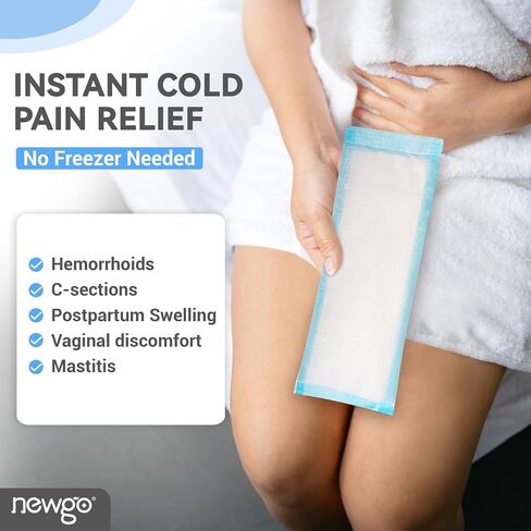 NEWGO Disposable Instant Perineal Cold Packs for Postpartum, 12 Pcs, 13.7" x 4.5", Postpartum Essentials Absorbent Pad, Pain Relief for Women After Delivery & Vaginal Discomfort in Kuwait