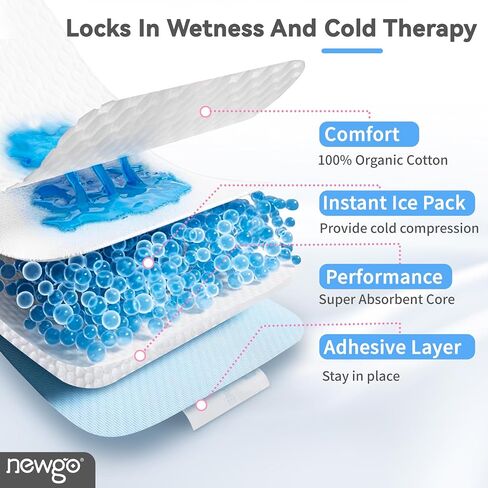 NEWGO Disposable Instant Perineal Cold Packs for Postpartum, 12 Pcs, 13.7" x 4.5", Postpartum Essentials Absorbent Pad, Pain Relief for Women After Delivery & Vaginal Discomfort in Kuwait