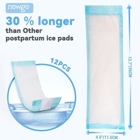 NEWGO Disposable Instant Perineal Cold Packs for Postpartum, 12 Pcs, 13.7" x 4.5", Postpartum Essentials Absorbent Pad, Pain Relief for Women After Delivery & Vaginal Discomfort in Kuwait