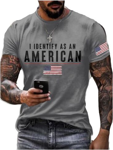 Generic I Identify As an American T-Shirt Patriotic Men Tee Political Tshirts 4Th of July Shirts Men Crewneck Top, 5X-Large in Kuwait