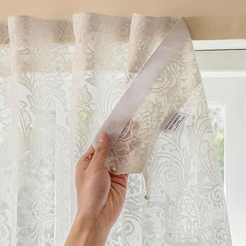 Vintage Lace Curtains Semi Sheer for Windows, Light Filtering Curtains with Pearl Trim, No-Hole Needed, 2 Panels, Bedroom Living Room Decor(52" W x 84" L - Natural White) in Saudi Arabia