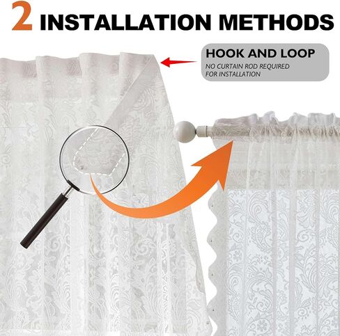 Vintage Lace Curtains Semi Sheer for Windows, Light Filtering Curtains with Pearl Trim, No-Hole Needed, 2 Panels, Bedroom Living Room Decor(52" W x 84" L - Natural White) in Saudi Arabia
