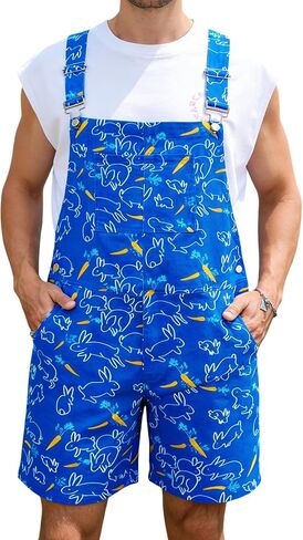 Unisex Printed Bib Overalls Short Jumpsuit Adjustable Breathable with Pockets Festival Outfit Summer Romper Men Women in Kuwait