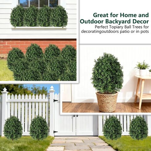 [ More Sturdy ] 2 Pack 25" Artificial Boxwood Topiary Bush Trees Faux Pine Shrubs Plants for Outdoors with Tripod Stake UV Resistant Fake Bushes Ball Trees for Indoor Home Porch Patio Decoration in Saudi Arabia