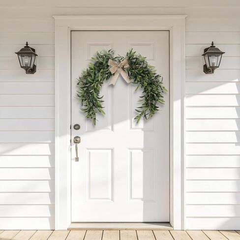 Artificial Olive Branch Swag with Burlap Bow, 24 Inch Faux Olive Leaves Teardrop Garland for Front Door, Modern Farmhouse Greenery Decor for Wall, Mantle, Window & Above Mirror in Kuwait