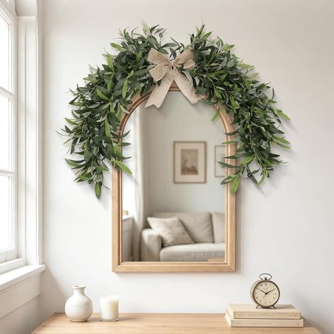 Artificial Olive Branch Swag with Burlap Bow, 24 Inch Faux Olive Leaves Teardrop Garland for Front Door, Modern Farmhouse Greenery Decor for Wall, Mantle, Window & Above Mirror in Kuwait