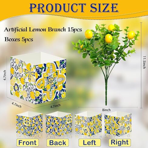 Amalfi Coast Party Decorations – 5 Set Blue Tiles Lemon Table Centerpieces with Artificial Lemons & Branches, Mediterranean Capri Themed Decor Box for Wedding, Bridal Shower, Baby Shower in Saudi Arabia