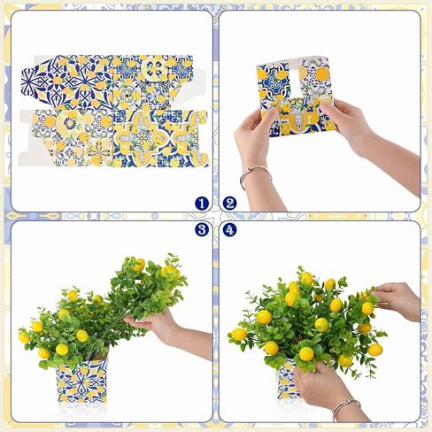 Amalfi Coast Party Decorations – 5 Set Blue Tiles Lemon Table Centerpieces with Artificial Lemons & Branches, Mediterranean Capri Themed Decor Box for Wedding, Bridal Shower, Baby Shower in Saudi Arabia