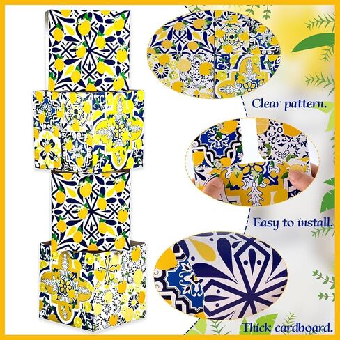 Amalfi Coast Party Decorations – 5 Set Blue Tiles Lemon Table Centerpieces with Artificial Lemons & Branches, Mediterranean Capri Themed Decor Box for Wedding, Bridal Shower, Baby Shower in Saudi Arabia