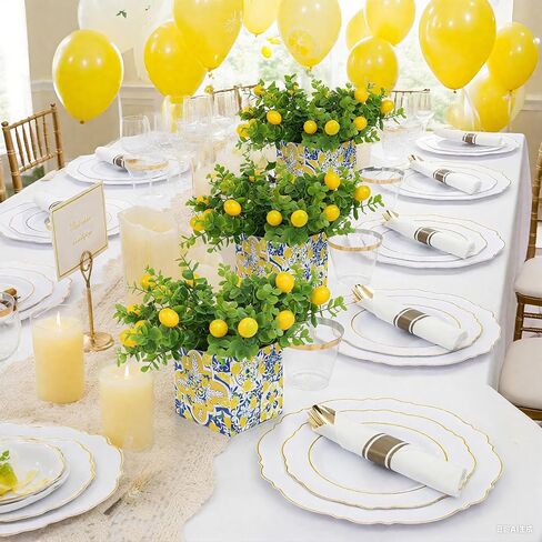 Amalfi Coast Party Decorations – 5 Set Blue Tiles Lemon Table Centerpieces with Artificial Lemons & Branches, Mediterranean Capri Themed Decor Box for Wedding, Bridal Shower, Baby Shower in Saudi Arabia