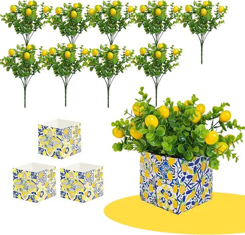 Amalfi Coast Party Decorations – 5 Set Blue Tiles Lemon Table Centerpieces with Artificial Lemons & Branches, Mediterranean Capri Themed Decor Box for Wedding, Bridal Shower, Baby Shower in Saudi Arabia