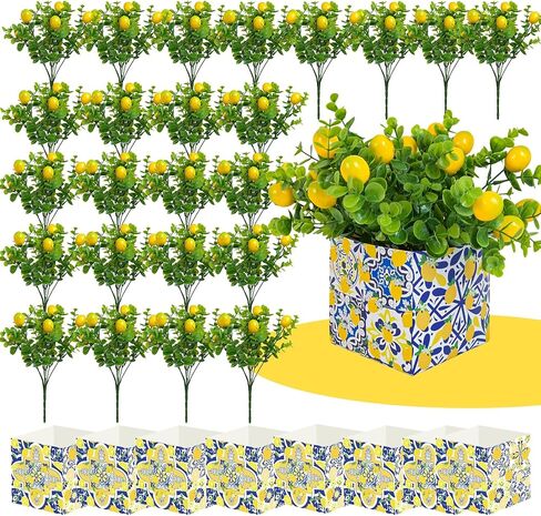 Amalfi Coast Party Decorations – 5 Set Blue Tiles Lemon Table Centerpieces with Artificial Lemons & Branches, Mediterranean Capri Themed Decor Box for Wedding, Bridal Shower, Baby Shower in Saudi Arabia