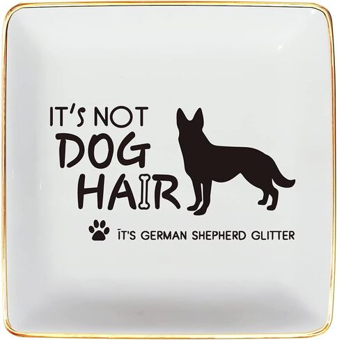 Littlefa Funny Friend Tray Gifts for Women, It's Not Dog Hair It's German Shepherd Glitter Ceramic Ring Dish Decorative Jewelry Tray Gifts for German Shepherd Fans Lover Friends in Saudi Arabia
