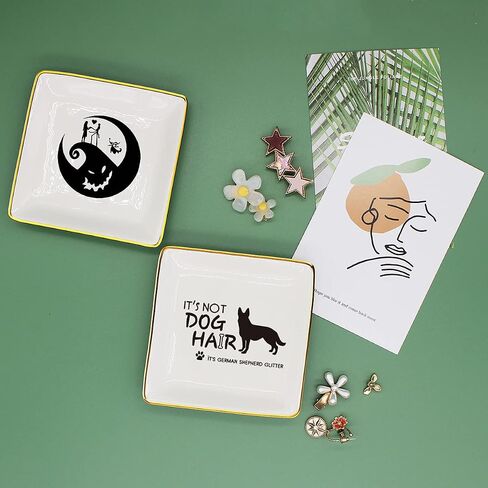 Littlefa Funny Friend Tray Gifts for Women, It's Not Dog Hair It's German Shepherd Glitter Ceramic Ring Dish Decorative Jewelry Tray Gifts for German Shepherd Fans Lover Friends in Saudi Arabia