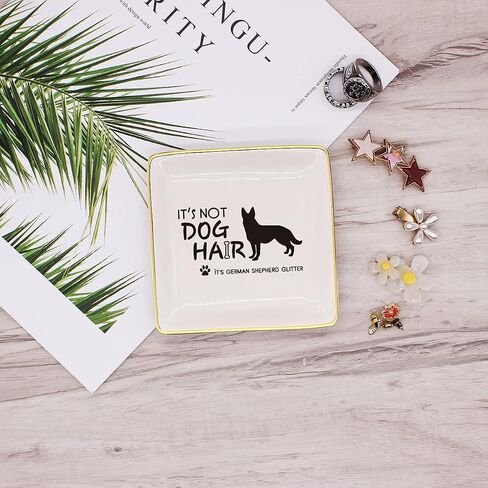 Littlefa Funny Friend Tray Gifts for Women, It's Not Dog Hair It's German Shepherd Glitter Ceramic Ring Dish Decorative Jewelry Tray Gifts for German Shepherd Fans Lover Friends in Saudi Arabia