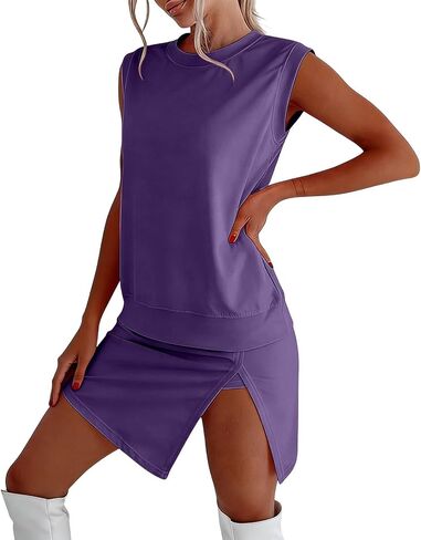 Skort Sets Women 2 Piece Outfits Summer Casual Side Split Athletic Skirt Matching Tank Top Vacation Short Lounge Sets in Kuwait