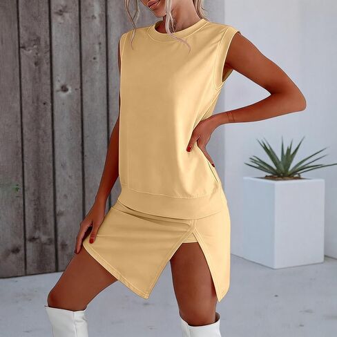 Skort Sets Women 2 Piece Outfits Summer Casual Side Split Athletic Skirt Matching Tank Top Vacation Short Lounge Sets in Kuwait