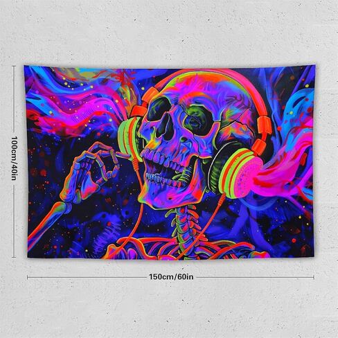 CJSLIFEART Blacklight Skull Tapestry Headphones Music Poster Tapestry Wall Decoration Wall Hanging(40x60inch) in Saudi Arabia