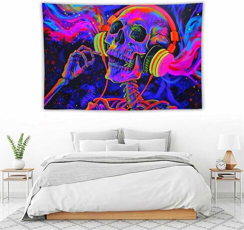 CJSLIFEART Blacklight Skull Tapestry Headphones Music Poster Tapestry Wall Decoration Wall Hanging(40x60inch) in Saudi Arabia
