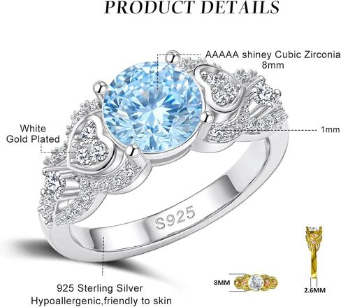 S925 Sterling Silver Flower Birthstone Rings for Women Promise Rings for Her, Wedding Anniversary Birthday Jewerly Gifts for Mom Wife in Saudi Arabia