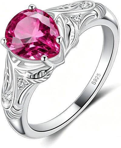 S925 Sterling Silver Flower Birthstone Rings for Women Promise Rings for Her, Wedding Anniversary Birthday Jewerly Gifts for Mom Wife in Saudi Arabia