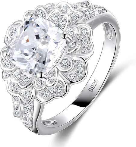 S925 Sterling Silver Flower Birthstone Rings for Women Promise Rings for Her, Wedding Anniversary Birthday Jewerly Gifts for Mom Wife in Saudi Arabia