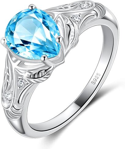 S925 Sterling Silver Flower Birthstone Rings for Women Promise Rings for Her, Wedding Anniversary Birthday Jewerly Gifts for Mom Wife in Saudi Arabia