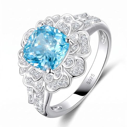 S925 Sterling Silver Flower Birthstone Rings for Women Promise Rings for Her, Wedding Anniversary Birthday Jewerly Gifts for Mom Wife in Saudi Arabia