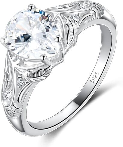 S925 Sterling Silver Flower Birthstone Rings for Women Promise Rings for Her, Wedding Anniversary Birthday Jewerly Gifts for Mom Wife in Saudi Arabia