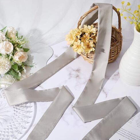 CRASPIRE Women Long Skinny Scarf Belt Solid Color Neckerchief Ribbon Soft Silk Satin for Waist Wedding Sash Neck Tie Accessory for Dance Party Opening Night Dresses Skirt Gift Silver in Kuwait