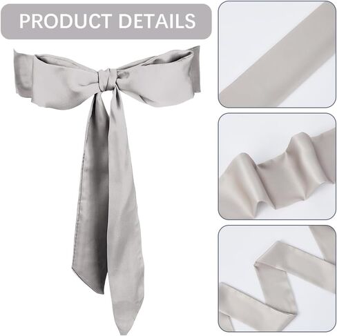 CRASPIRE Women Long Skinny Scarf Belt Solid Color Neckerchief Ribbon Soft Silk Satin for Waist Wedding Sash Neck Tie Accessory for Dance Party Opening Night Dresses Skirt Gift Silver in Kuwait