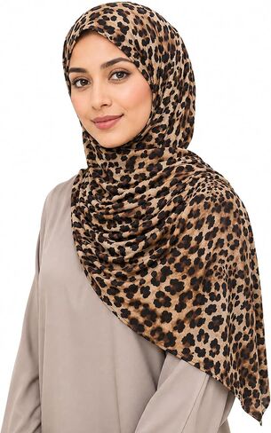 Leopard Print Scarf for Women - Premium Jersey Cotton Head Wrap & Hijab,Soft Stretchy Animal Print Shawl in Saudi Arabia