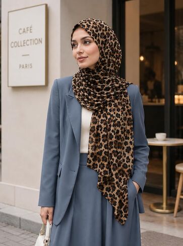 Leopard Print Scarf for Women - Premium Jersey Cotton Head Wrap & Hijab,Soft Stretchy Animal Print Shawl in Saudi Arabia