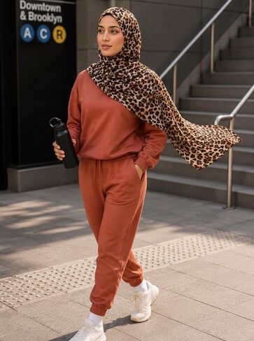 Leopard Print Scarf for Women - Premium Jersey Cotton Head Wrap & Hijab,Soft Stretchy Animal Print Shawl in Saudi Arabia