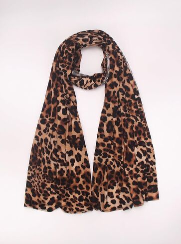 Leopard Print Scarf for Women - Premium Jersey Cotton Head Wrap & Hijab,Soft Stretchy Animal Print Shawl in Saudi Arabia