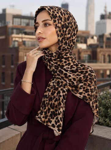 Leopard Print Scarf for Women - Premium Jersey Cotton Head Wrap & Hijab,Soft Stretchy Animal Print Shawl in Saudi Arabia
