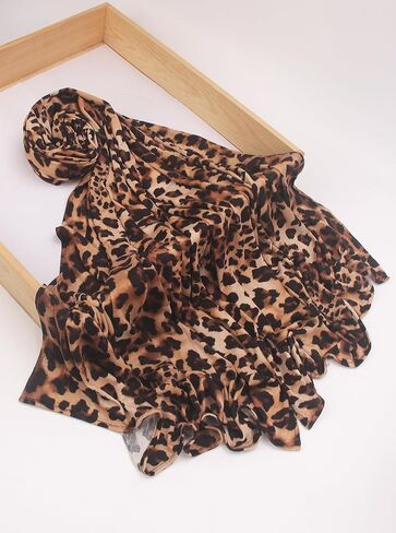 Leopard Print Scarf for Women - Premium Jersey Cotton Head Wrap & Hijab,Soft Stretchy Animal Print Shawl in Saudi Arabia
