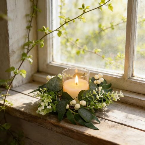 4PCS Small Spring Candle Wreath Rings 4" Center Eucalyptus Greenery Floral Ring Wreaths for Kitchen Cabinets Farmhouse Indoor Window Table Centerpieces in Saudi Arabia