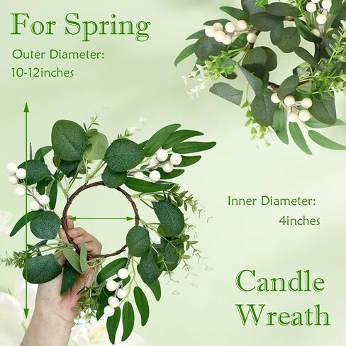 4PCS Small Spring Candle Wreath Rings 4" Center Eucalyptus Greenery Floral Ring Wreaths for Kitchen Cabinets Farmhouse Indoor Window Table Centerpieces in Saudi Arabia