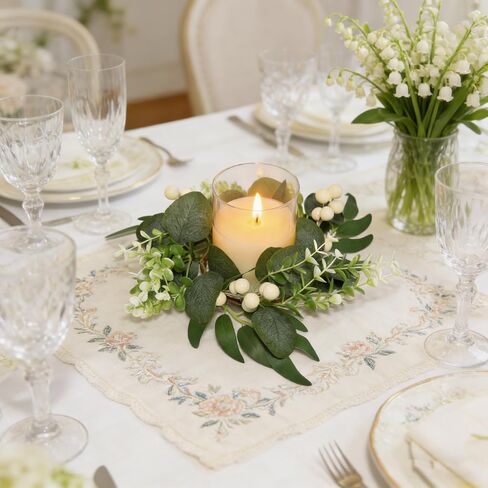 4PCS Small Spring Candle Wreath Rings 4" Center Eucalyptus Greenery Floral Ring Wreaths for Kitchen Cabinets Farmhouse Indoor Window Table Centerpieces in Saudi Arabia