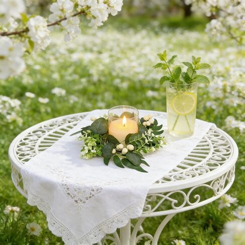 4PCS Small Spring Candle Wreath Rings 4" Center Eucalyptus Greenery Floral Ring Wreaths for Kitchen Cabinets Farmhouse Indoor Window Table Centerpieces in Saudi Arabia