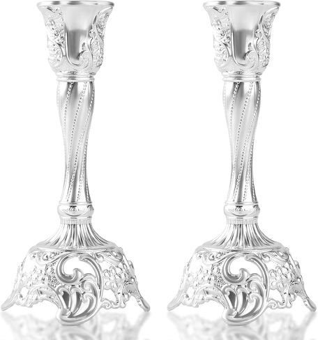 Shabbat Candles Holders Set of 2 - Silver Plated Shabbat Candlesticks, Vintage Silver Jewish Holder for Shabbos Candles, Havdalah Gifts for Holiday (Silver) in Saudi Arabia