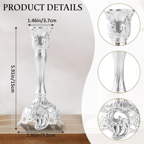 Shabbat Candles Holders Set of 2 - Silver Plated Shabbat Candlesticks, Vintage Silver Jewish Holder for Shabbos Candles, Havdalah Gifts for Holiday (Silver) in Saudi Arabia