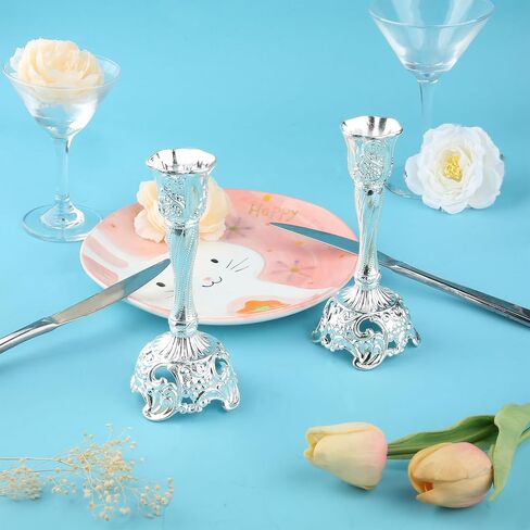 Shabbat Candles Holders Set of 2 - Silver Plated Shabbat Candlesticks, Vintage Silver Jewish Holder for Shabbos Candles, Havdalah Gifts for Holiday (Silver) in Saudi Arabia