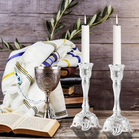 Shabbat Candles Holders Set of 2 - Silver Plated Shabbat Candlesticks, Vintage Silver Jewish Holder for Shabbos Candles, Havdalah Gifts for Holiday (Silver) in Saudi Arabia