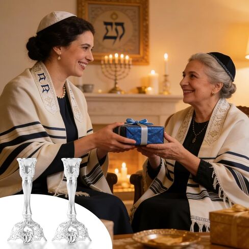 Shabbat Candles Holders Set of 2 - Silver Plated Shabbat Candlesticks, Vintage Silver Jewish Holder for Shabbos Candles, Havdalah Gifts for Holiday (Silver) in Saudi Arabia