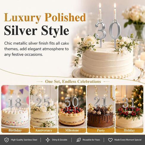 10 PCS Reusable Number Candle Holder Set, Metal Number Candle Holders Stand 0-9 Digital Stainless Steel Birthday Cake Candle Holder - Cake Topper Decorations in Saudi Arabia