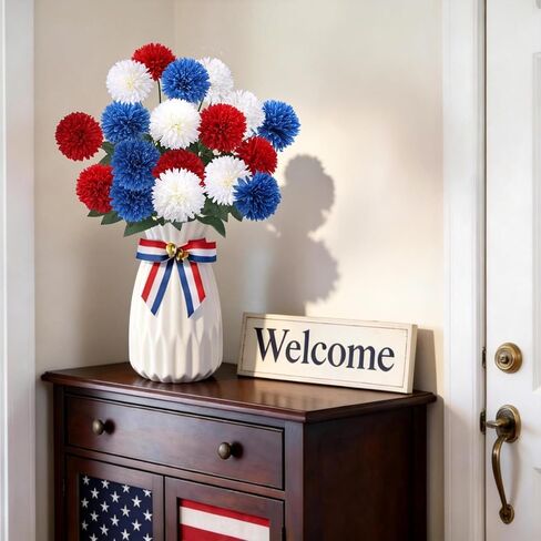 36 PCS Red White and Blue Flowers Artificial Chrysanthemum Patriotic Flowers Fake Mums Memorial Day Flower for 4th of July Decor Patriotic Grave Table Centerpieces Home Decor Indoor Outdoor in Saudi Arabia
