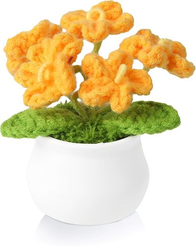 Crochet Flowers, Blue Artificial Knitted Forget-Me-Not Floral Decor Handmade Yarn Crochet Flower with Pot Cute Desk Decor Gift for Women Mothers Day Birthday Teacher & Graduation Gift in Saudi Arabia
