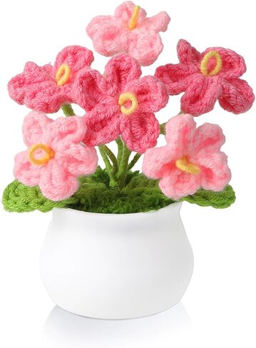 زهور الكروشيه، زرقاء اصطناعية محبوكة Forget-Me-Not Floral ديكور مصنوع يدويًا من خيوط الكروشيه زهرة مع وعاء لطيف ديكور مكتب هدية للنساء عيد ميلاد المعلم وهدية التخرج in Kuwait